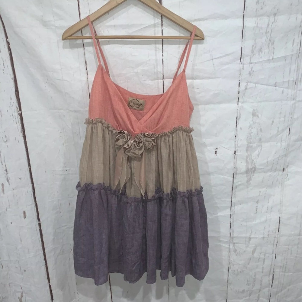DeJaVu Spaghetti Strap Sleeveless Tiered Ruffle Dress  Size Large